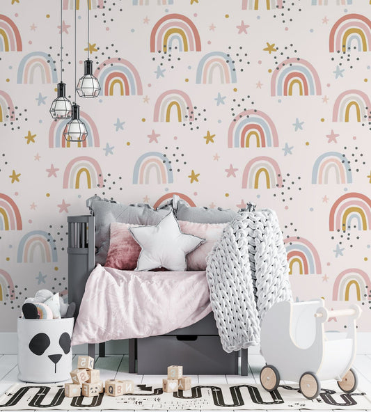 Papel para paredes Mosaico Arcoiris con estrellas