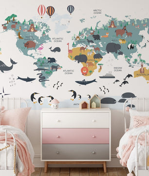 Mapa mundi infantil Animales del mundo