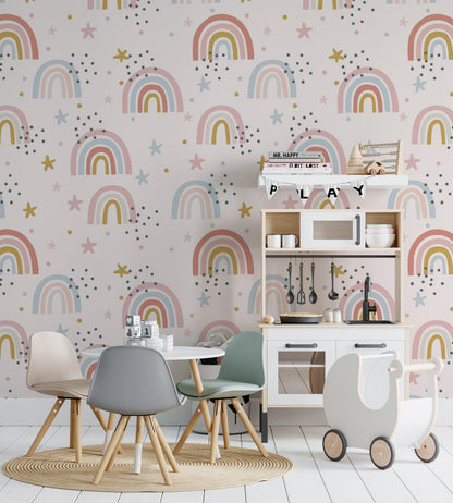 Papel para paredes Mosaico Arcoiris con estrellas