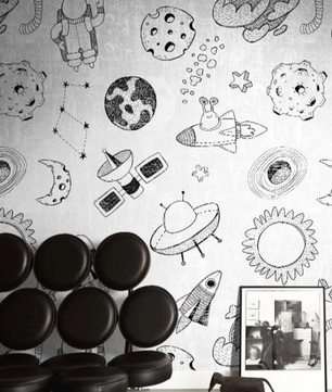Papel para paredes Mosaico astronauta blanco y negro
