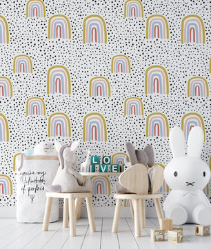 Papel para paredes Arcoiris mosaico con puntos negros