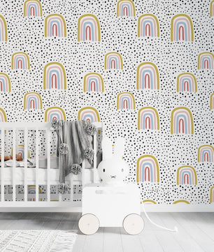 Papel para paredes Arcoiris mosaico con puntos negros