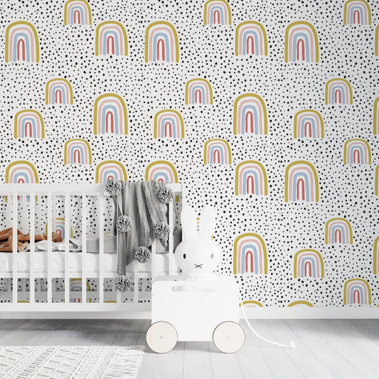 Papel para paredes Arcoiris mosaico con puntos negros