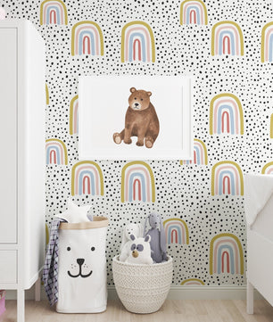 Papel para paredes Arcoiris mosaico con puntos negros