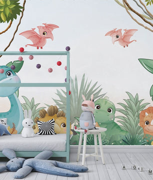 Papel para paredes Jungla jurassica  cute 3