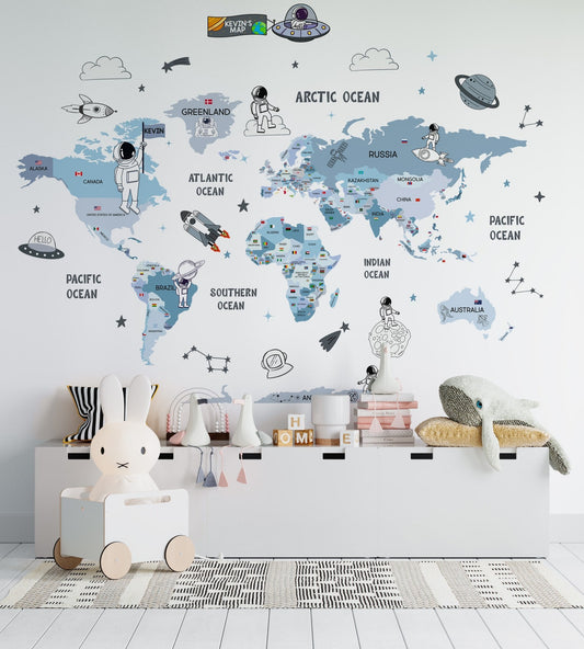 Calcomania Mapa mundi infantil de astronautas