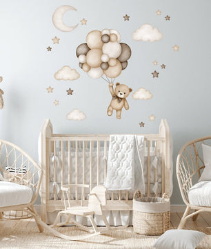 Vinilos decorativos Adhesivos infantiles de Pared de oso teddy marron globo