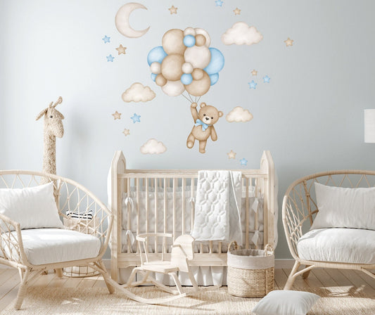 Vinilos decorativos Adhesivos infantiles de Pared de oso teddy azul globo