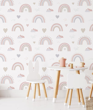 Papel para paredes Mosaico Arcoiris con Corazones