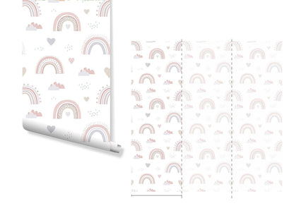 Papel para paredes Mosaico Arcoiris con Corazones