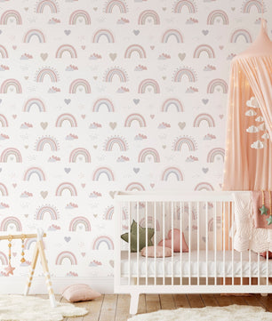 Papel para paredes Mosaico Arcoiris con Corazones