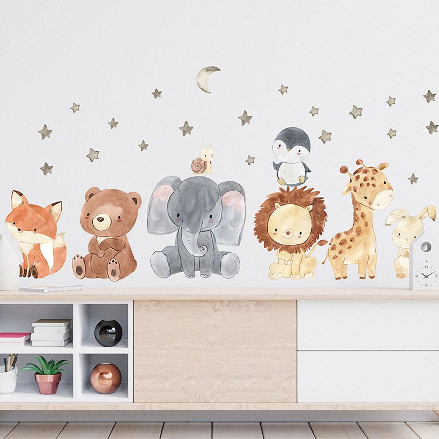 Vinilos decorativos Adhesivos infantiles de Pared animales de la selva acuerela bebe