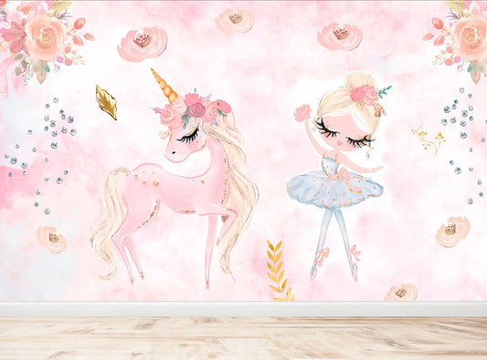 Papel para paredes Unicornio con Bailarina 2