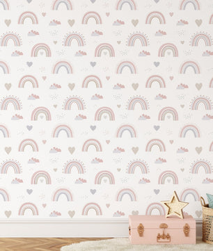 Papel para paredes Mosaico Arcoiris con Corazones