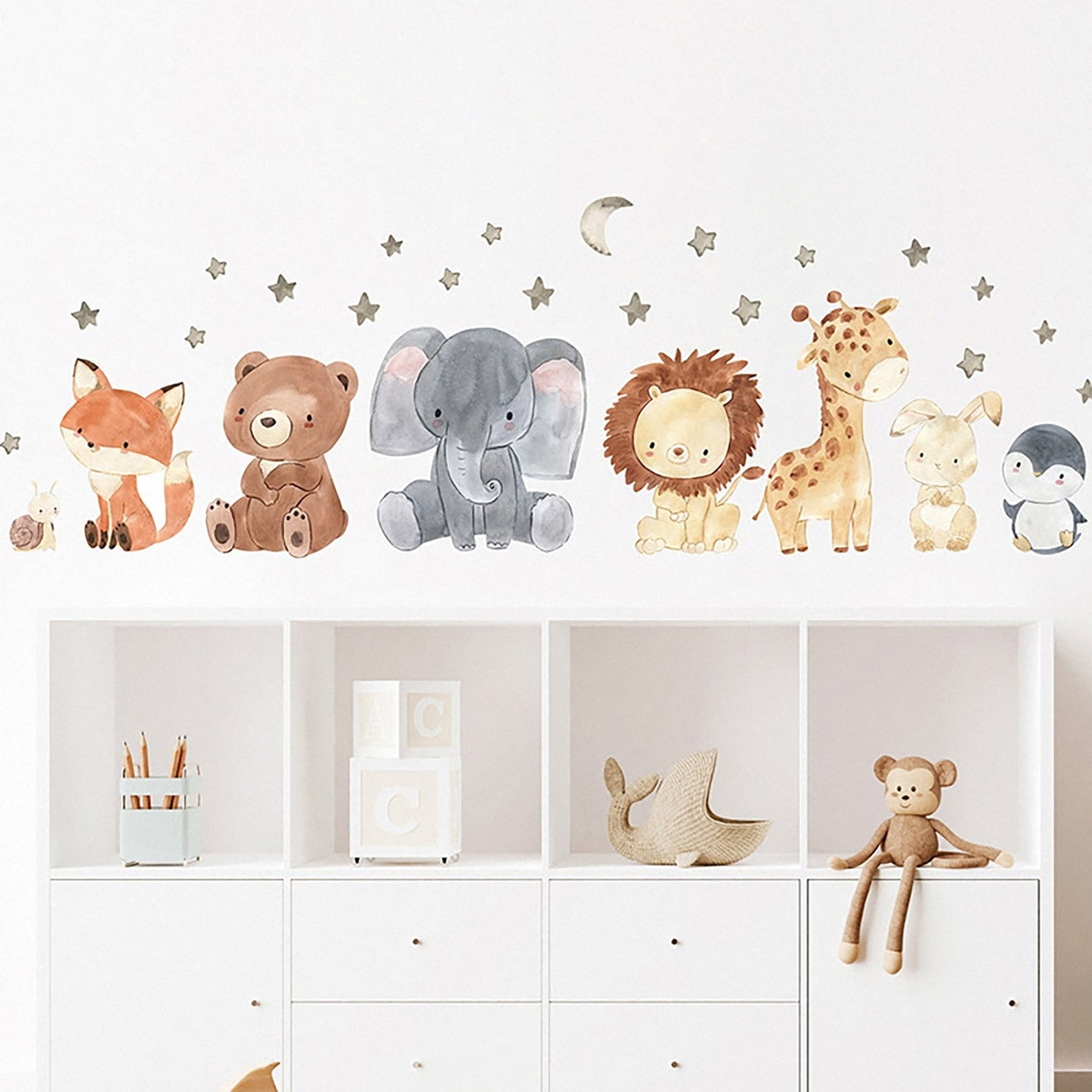 Vinilos decorativos Adhesivos infantiles de Pared animales de la selva acuerela bebe