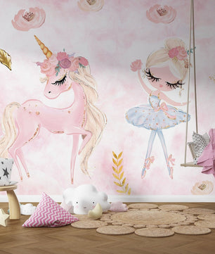 Papel para paredes Unicornio con Bailarina 2
