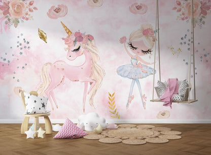 Papel para paredes Unicornio con Bailarina 2