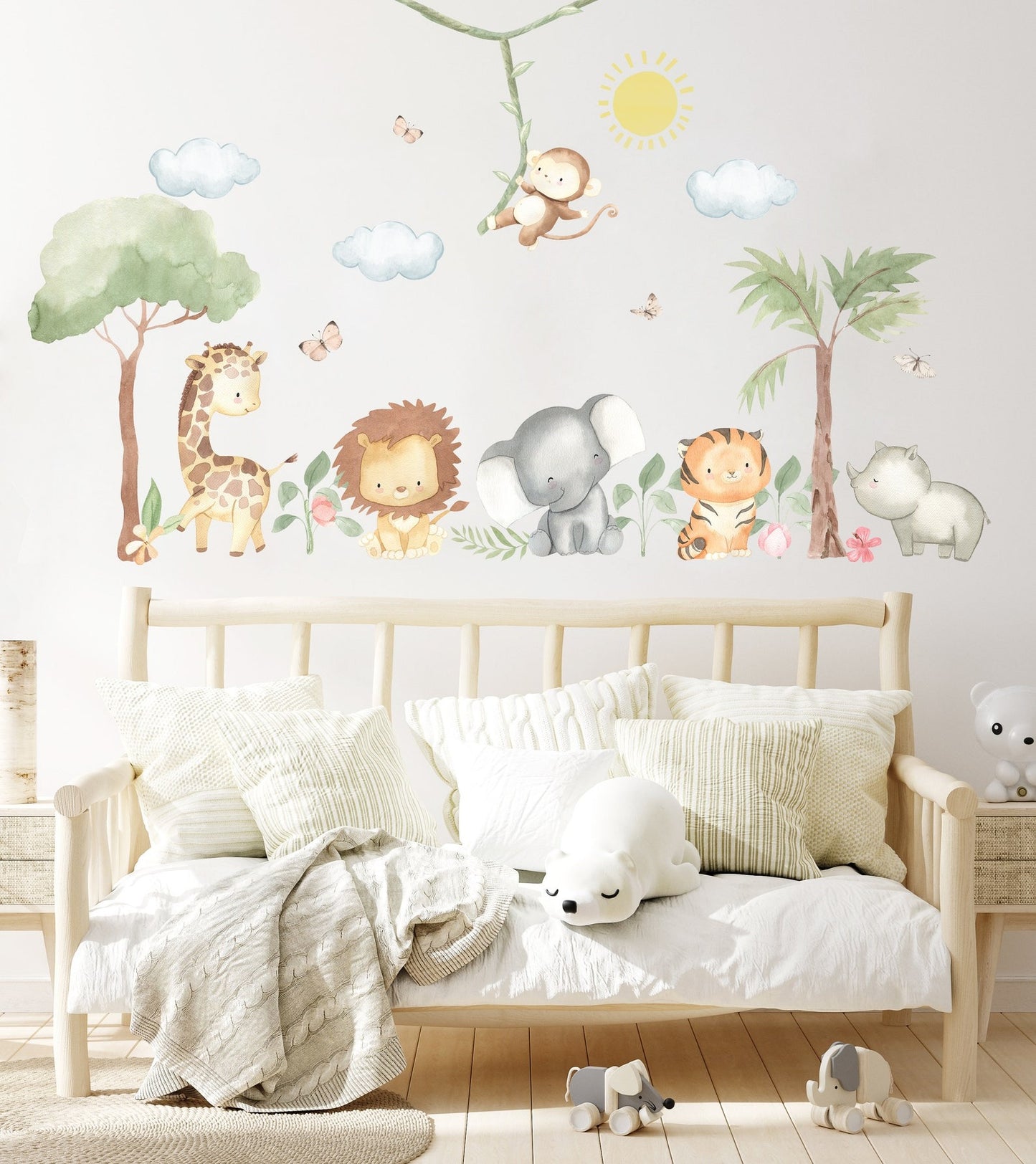 Vinilos decorativos Adhesivos infantiles de Pared  animales en la selva acuarela