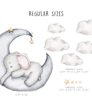 Vinilos decorativos Adhesivos infantiles de Pared Elefante en luna con nubes