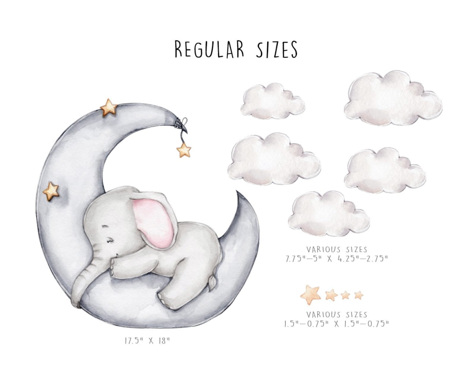 Vinilos decorativos Adhesivos infantiles de Pared Elefante en luna con nubes