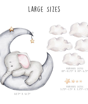 Vinilos decorativos Adhesivos infantiles de Pared Elefante en luna con nubes
