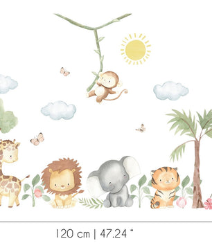 Vinilos decorativos Adhesivos infantiles de Pared  animales en la selva acuarela (0145)