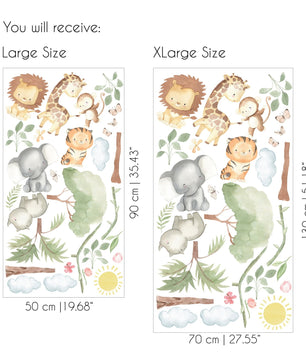 Vinilos decorativos Adhesivos infantiles de Pared  animales en la selva acuarela (0145)