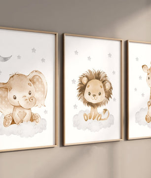 Cuadros Decorativos infantiles Modernos Animales en nube beige