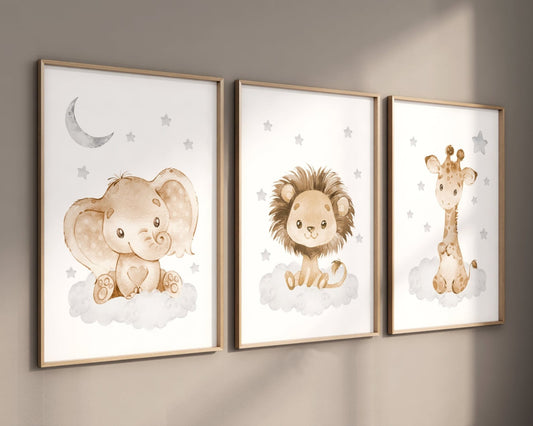 Cuadros Decorativos infantiles Modernos Animales en nube beige