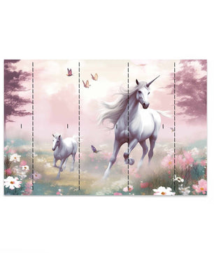 Papel para paredes Unicornio en Campo con flores