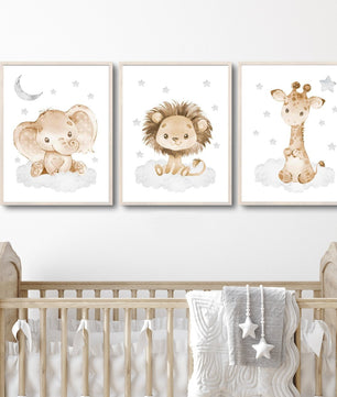 Cuadros Decorativos infantiles Modernos Animales en nube beige