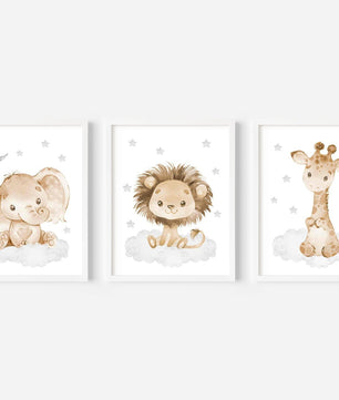 Cuadros Decorativos infantiles Modernos Animales en nube beige