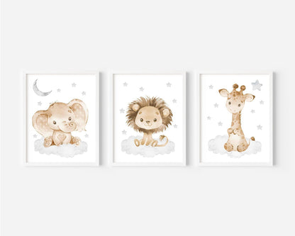 Cuadros Decorativos infantiles Modernos Animales en nube beige