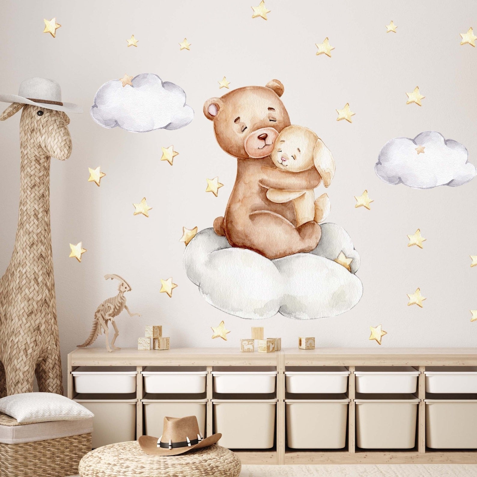 Vinilos decorativos Adhesivos infantiles de Pared Conjunto Animales en nube