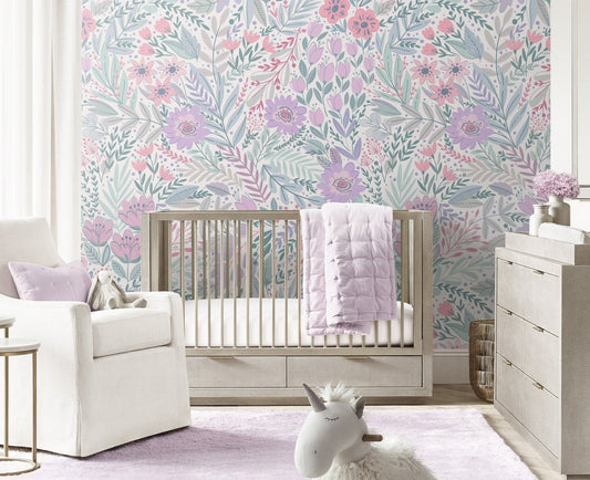 Papel para paredes diseño floral para habitación de bebé o de niña