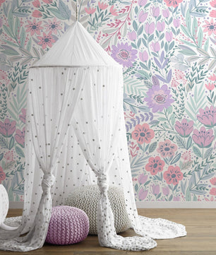 Papel para paredes diseño floral para habitación de bebé o de niña