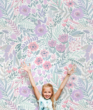 Papel para paredes diseño floral para habitación de bebé o de niña