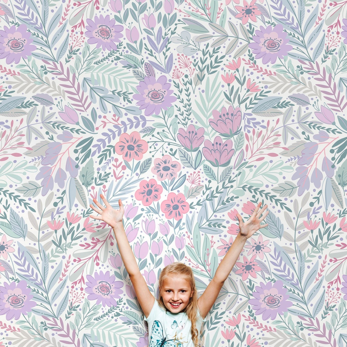 Papel para paredes diseño floral para habitación de bebé o de niña