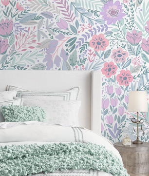 Papel para paredes diseño floral para habitación de bebé o de niña