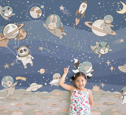 Papel para paredes arte astronauta animales en el espacio