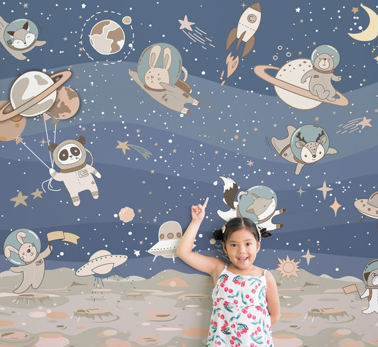 Papel para paredes arte astronauta animales en el espacio