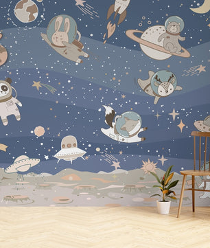 Papel para paredes arte astronauta animales en el espacio