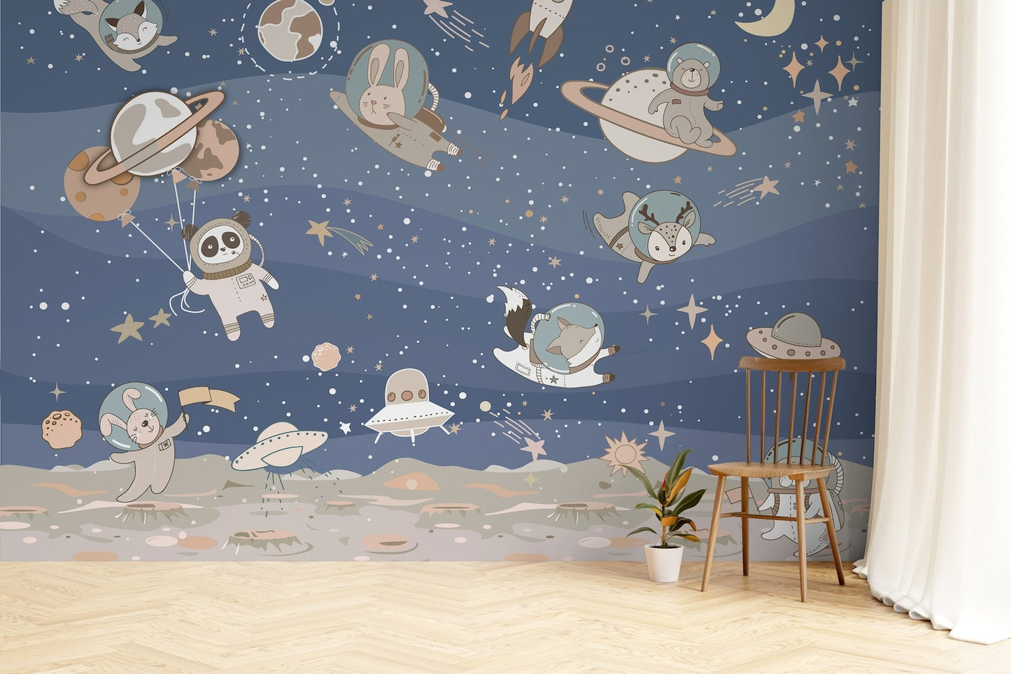 Papel para paredes arte astronauta animales en el espacio