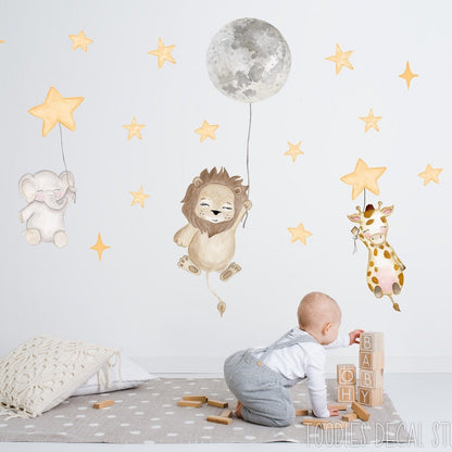 Vinilos decorativos Adhesivos infantiles de Pared  animales infantiles en globos