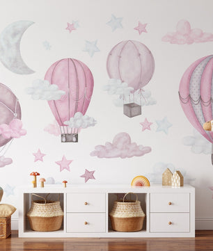 Vinilos decorativos Adhesivos infantiles de Pared globos con nubes colores variados