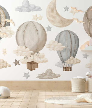 Vinilos decorativos Adhesivos infantiles de Pared globos con nubes colores variados