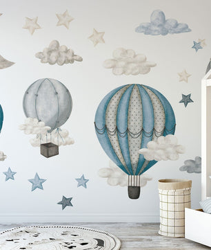 Vinilos decorativos Adhesivos infantiles de Pared globos con nubes colores variados