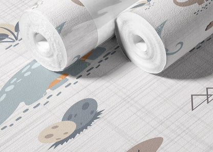 Papel para paredes Mosaico dinosaurios colorido