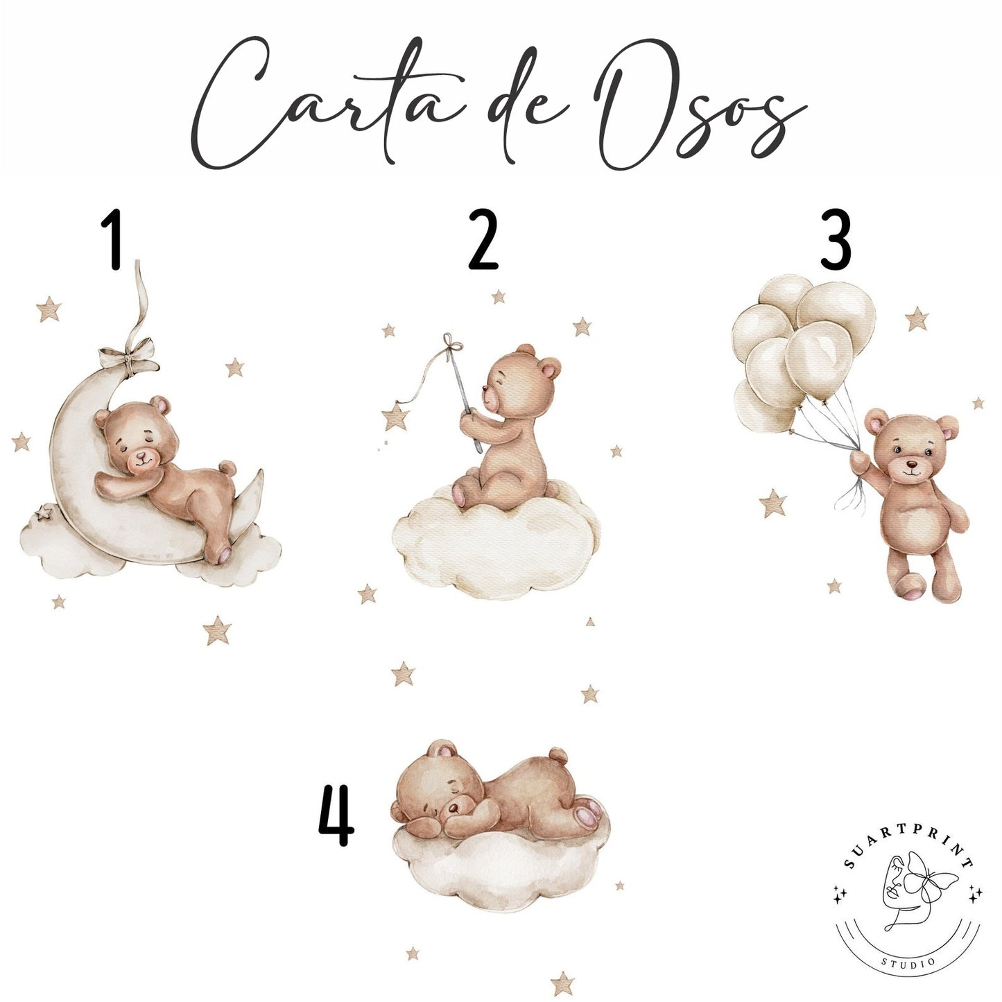 Cuadros Decorativos infantiles Modernos Osos en nube con nombre personalizado