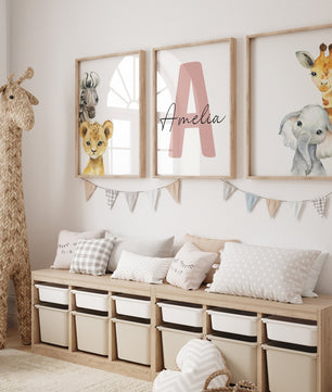 Cuadros Decorativos infantiles Modernos Animales con nombre personalizado